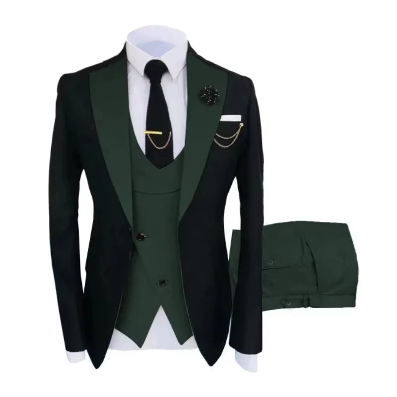 Voguable  Men Suits 3 Pieces Tailored Best Man Groom Wedding Tuxedo Slim Fit Two-color Blazer Jacket  Vest Pant Tuxedo Clothing voguable
