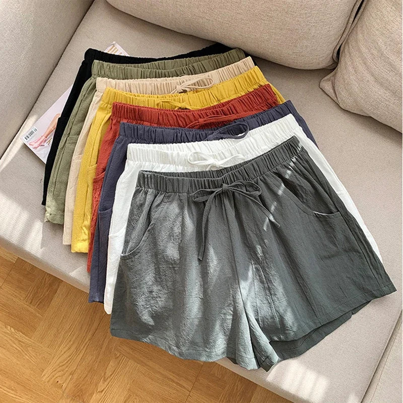 Casual Linen Shorts Women Gym Workout Shorts Cotton Short Pants High Waisted Black Ladies Short Femme Women Shorts Sport Femme voguable
