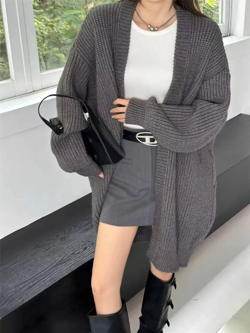 Open Front Knit Cardigan Sweater Women Cozy Plain Shrug Cardi Longline Sweater Jacket Fall Winter Casual Chic Outfit voguable