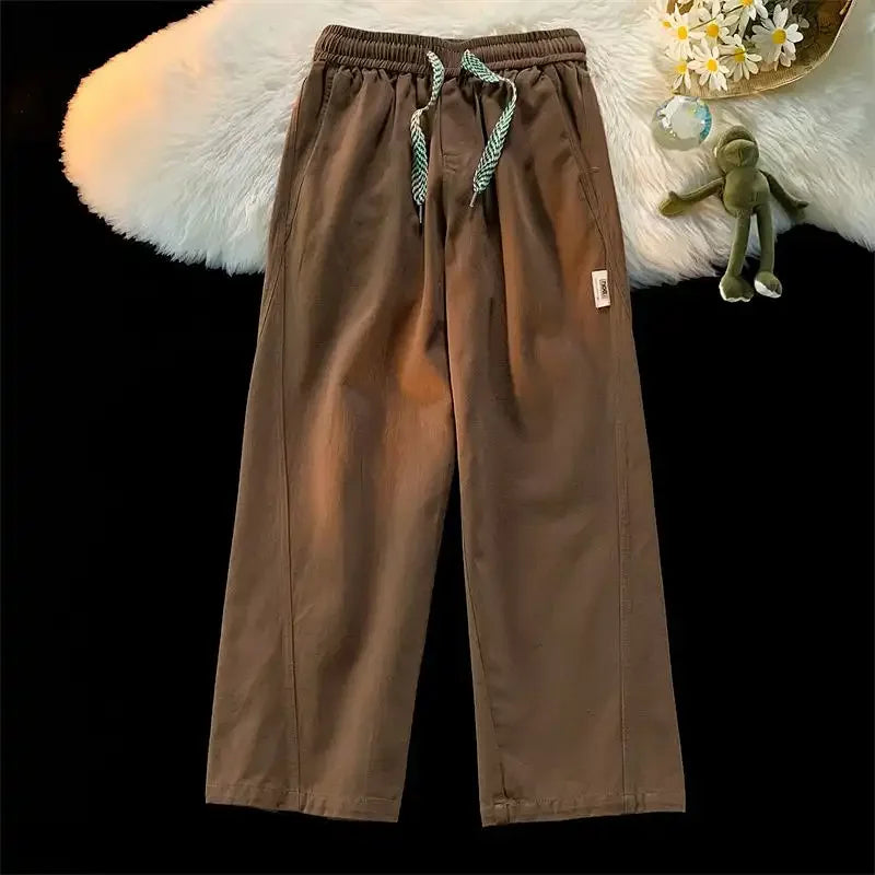 Voguable  Men's Cropped Trousers Elastic Waist with Contrast Drawstring Relaxed Fit voguable