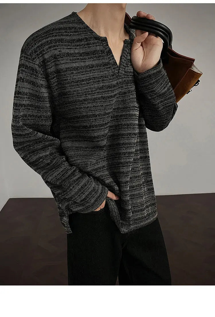2025 New Fall Mens Long Sleeve Tshirt Soft Comfortable Casual Knitted Shirt V Neck Top Fashion Mens Clothing Teen Boys Clothing voguable