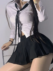 Voguable Sexy Women White Shirt  Slim Short Sleeve Summer School Button Up Shirt Girls JK Casual Tunic Designed Harajuku Tops New voguable