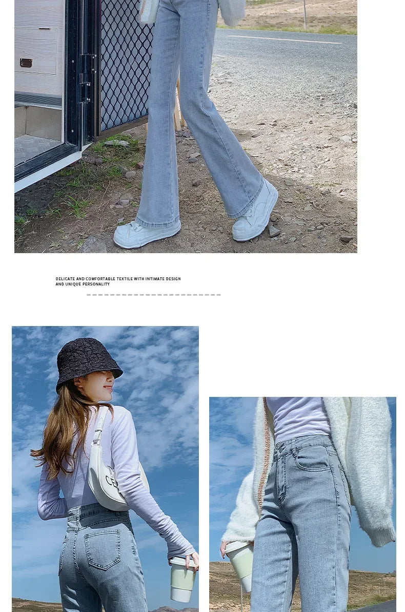High-waisted Slimming Women's Jeans Petite Size Stretchy Floor-length Trousers Denim Fabric voguable