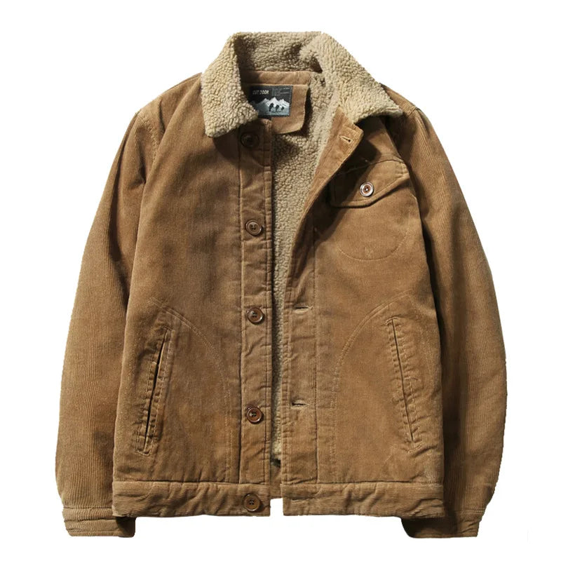 High Quality 2023 Jackets Men's Winter Plus Velvet Jacket Corduroy Tooling Casual Parka Korean Fashion Solid Color Cotton Jacket