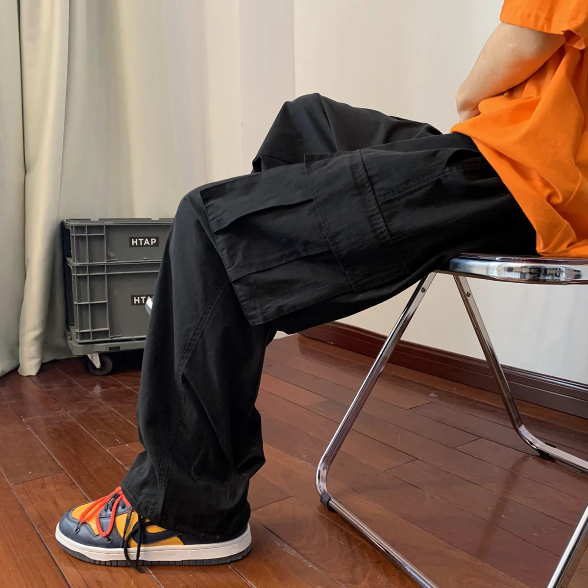 Voguable  Big Pockets Casual Cargo Pants Men's Vintage Hip-hop Pants Fashion Loose Straight Wide Leg Pants Men Streetwear Trousers Male voguable
