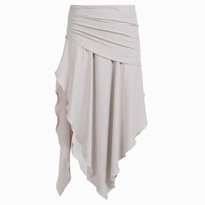 Folds Split Long Skirt Low Rise Loose A-line Midi Skirts For Women Casual y2k Fashion Ladies Holiday Outfits Harajuku 90s voguable