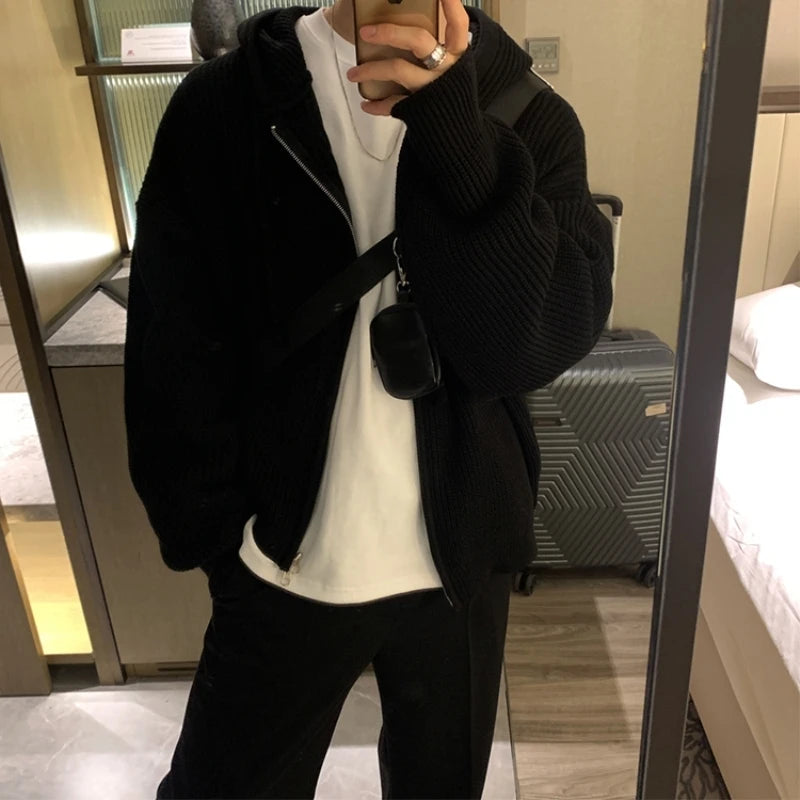 Voguable  Winter Sweater Cardigan Men Warm Oversized Knitted Hooded Sweater Coat Men Korean Loose Cardigan Sweater Mens Jumper Clothes voguable