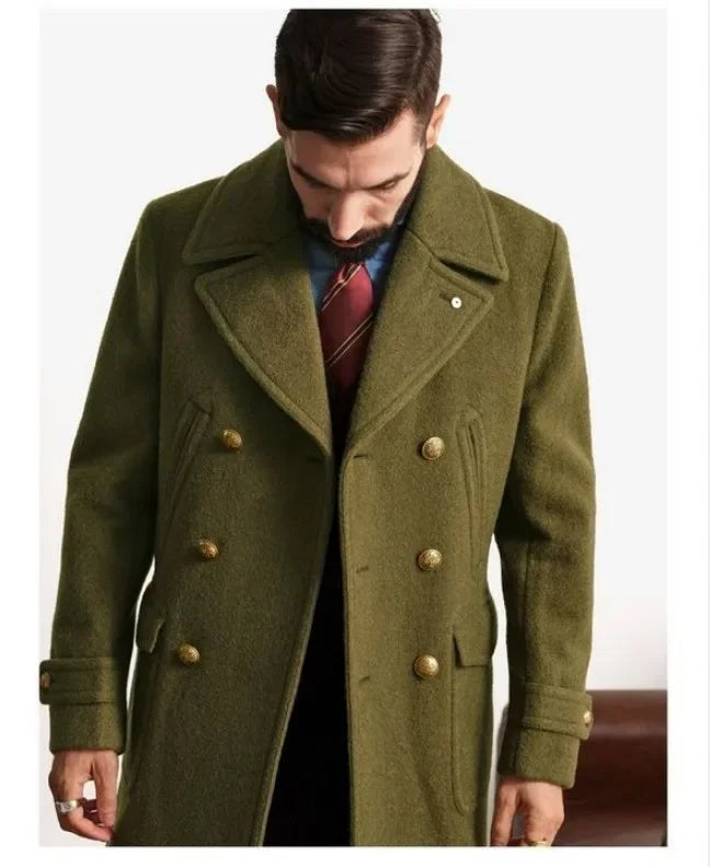 New European and American clothing, British men's medium length long sleeved woolen coat, autumn winter   coat voguable