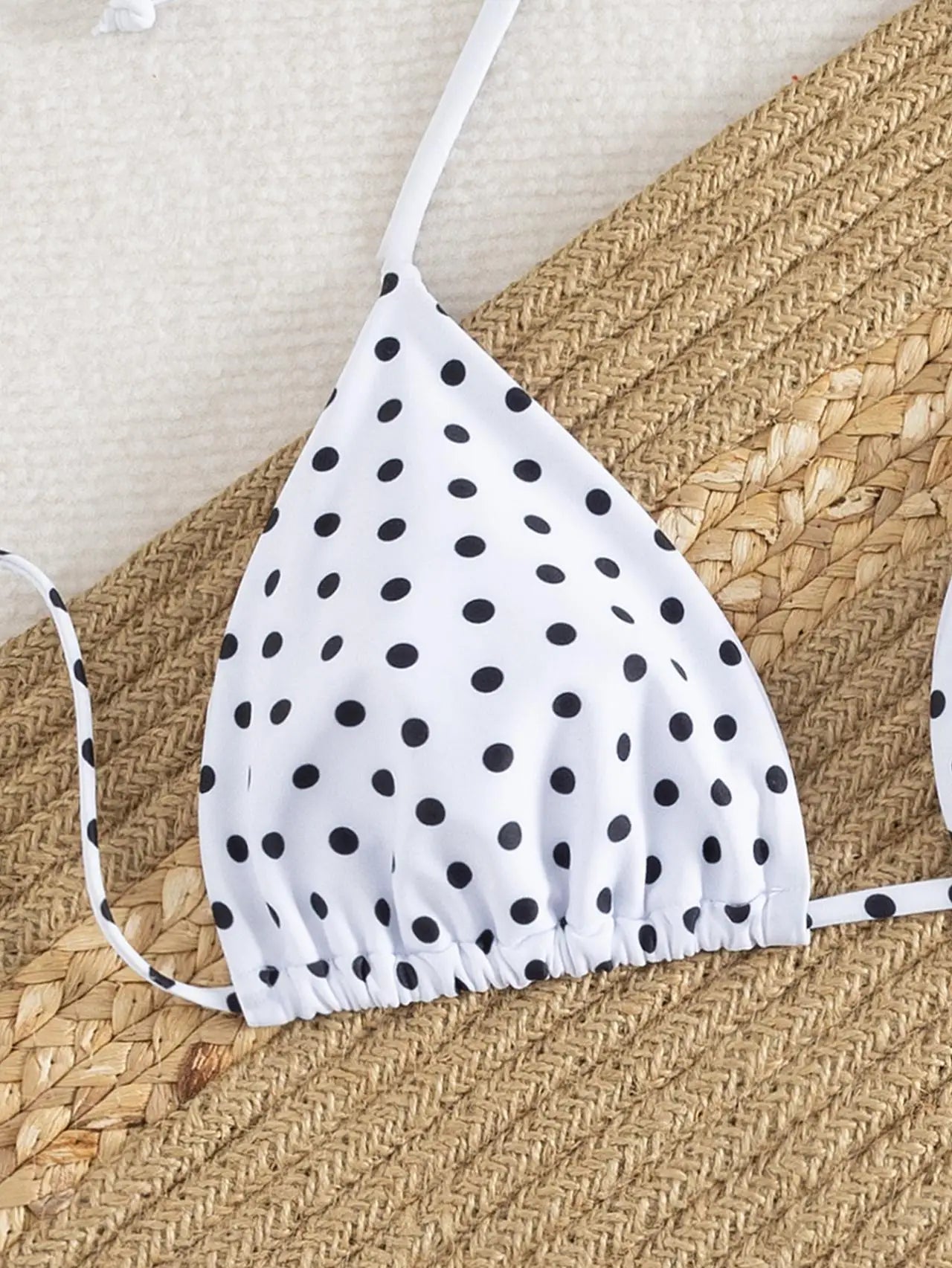 Voguable  Women Mini Polka Dot 3 Piece Bikini Set Halter Triangle Top Side Tie Brief O-Ring Drawstring Wrap Mini Skirt Beach Swimwear voguable