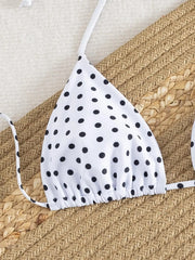 Voguable  Women Mini Polka Dot 3 Piece Bikini Set Halter Triangle Top Side Tie Brief O-Ring Drawstring Wrap Mini Skirt Beach Swimwear voguable
