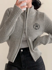 Voguable Double-ended Zipper Sweater Cardigan for Women Knitting Slim Sweaters Coat Female Casual Korean Knitwear Autumn Outfits voguable