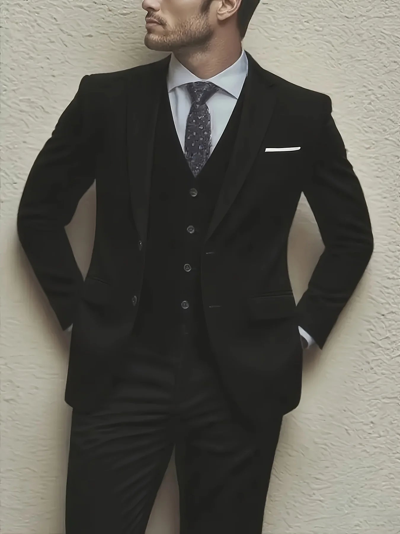 Voguable  Men's 3pcs Suit Set, Jacket + Vest + Pants, Fashionable High-Quality, Suitable for Weddings, Parties and Formal Occasions voguable