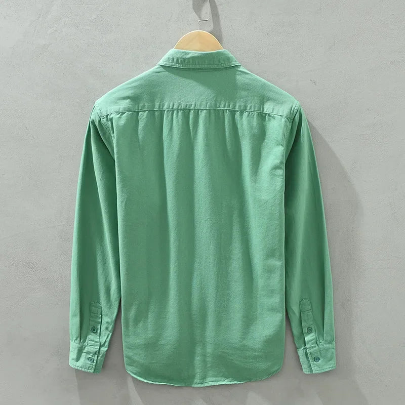 Voguable Spring and Autumn New Bear Embroidery Casual Long Sleeve Men Shirts 100% Cotton Solid Color Fashion Art Versatile Top voguable