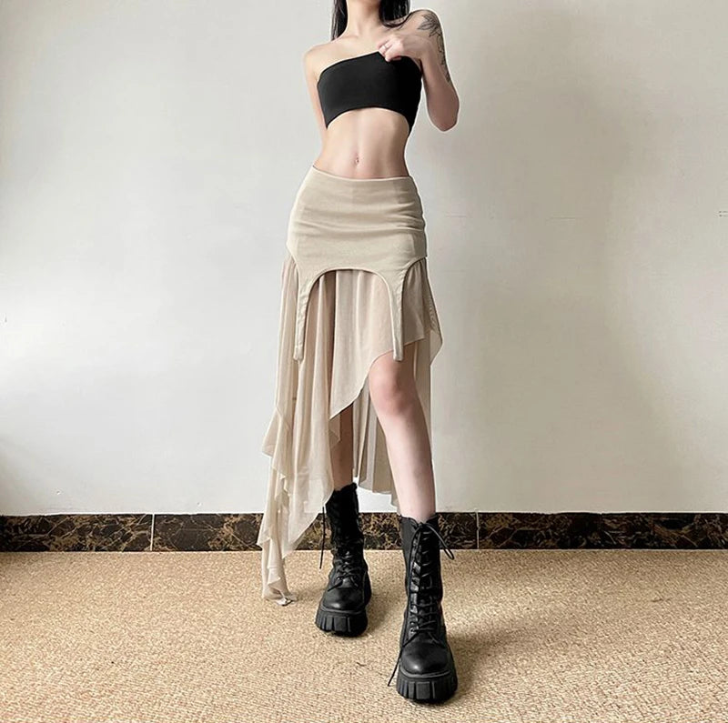 Sexy Irregular Y2K Skirts Women Vintage American High Waist Slim Slit Long Skirt Casual Lady Streetwear Retro Summer Skirts voguable