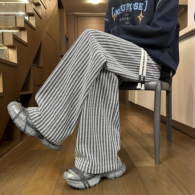 Voguable  New Jacquard Wide Leg Pants for Men with Elastic Waist Drawstring Loose Fit Casual Trousers plus Size M-XXXXXL Autumn Spring voguable