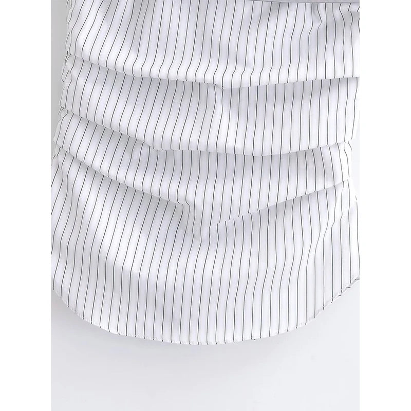 Voguable Sexy Women Side Ruching Striped Strapless Top Summer Slim Crop Top voguable