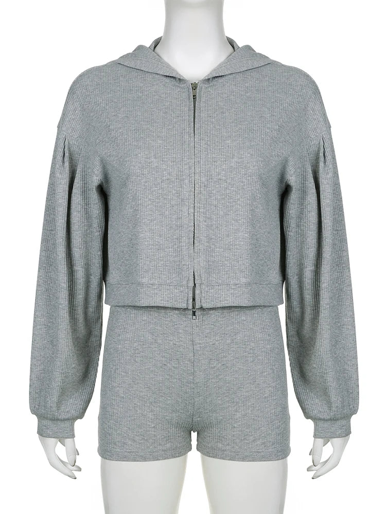 Voguable 3 Piece Set Crop Vest Hoodie Tracksuit Women Casual Sweatshirt Coat and Mini Short Matching Set Sportswear 3 PCS Outfit voguable