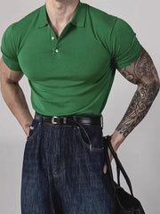 Voguable  American Style Hard Man  Color Ice Silk  Shirt Muscle Men Slim Short Sleeve Workwear T-Shirt Tight Sleeve Casual Gol... voguable