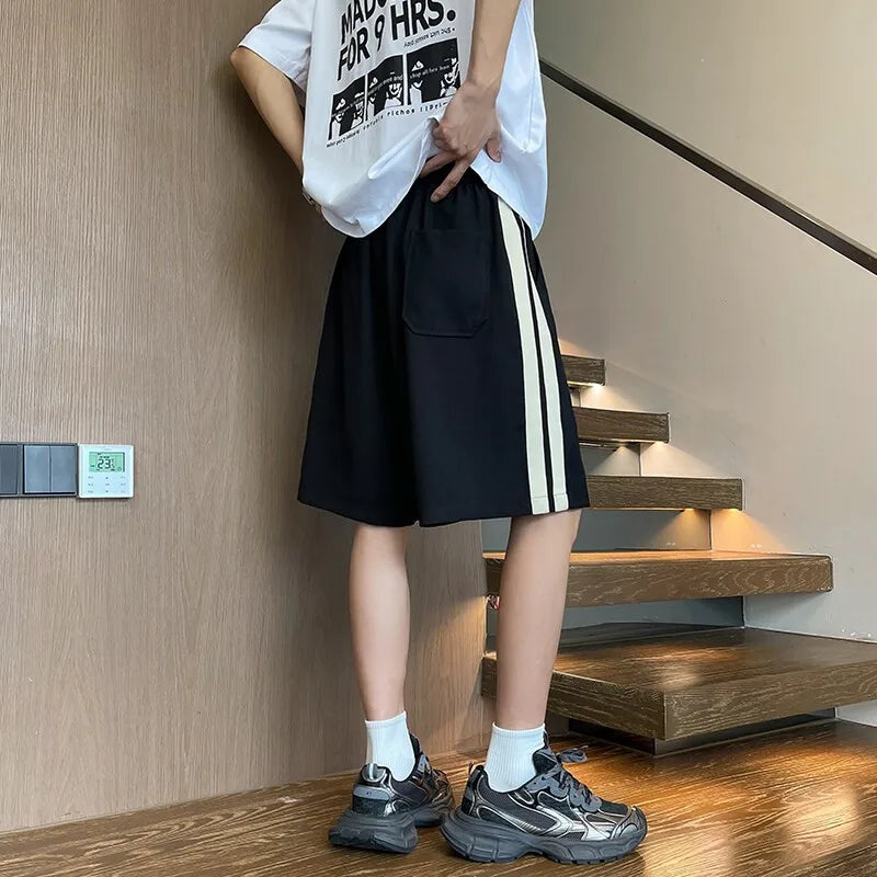 Casual Shorts men Elastic Waistband Loose Fit Drawstring Comfortable Summer Beach Outdoor Side Stripe Design Gym Streetwear voguable