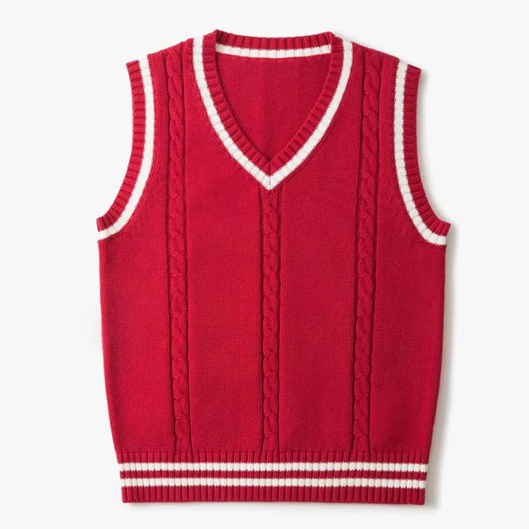 Sweater Vest Men Thicken V-neck Sleeveless Knitted Sweaters Vests Striped Retro Preppy-style Simple Chic Loose Casual All-match voguable