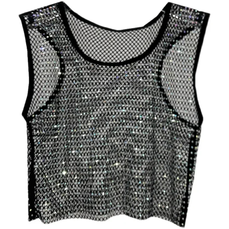 Voguable  Hot Girl Y2k Small Vest Summer New H Vest with Short Vest and Shiny Women's Round Neck Top voguable