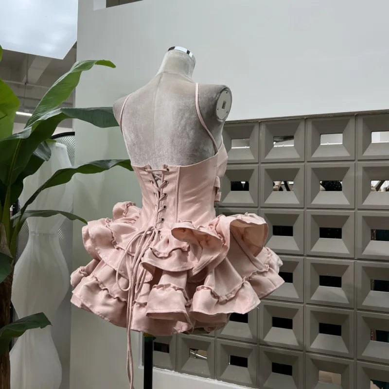 Fashion Solid Color Folds Dress Women's Strapless Fishbone Waist Retraction Dresses 2025 Summer New Tide voguable