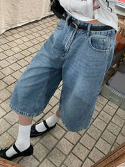 Voguable 2024 Couple Streetwear Vintage Wide Leg Shorts Women Retro Oversize Denim Shorts Summer Man High Waist Loose Casual Short Jeans voguable
