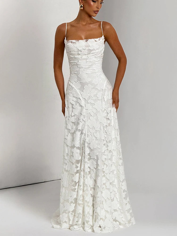 Spaghetti Strap Backless Sexy Maxi Dress Women Gown Fashion Off-shoulder Sleeveless Lace-up Evening Club Party Dress voguable