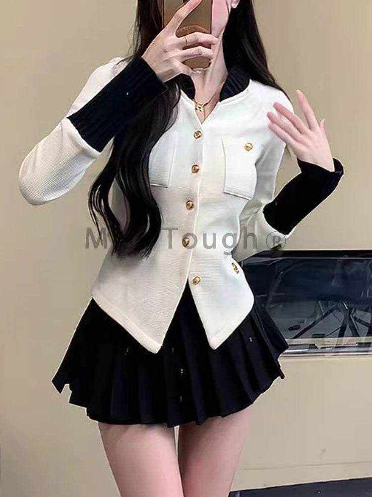 Autumn New Sexy Preppy Style 2 Piece Set Women French Rich Girl Top+High Waist  Pleated Skirt Female Fashion Wear Skirt Suit voguable