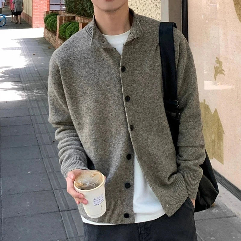 Japanese Vintage Cardigan Coats Light Luxury Knitted Lapel Long Sleeve Men Sweater Jacket Leisure Premium Quality Knitwear M-3XL voguable