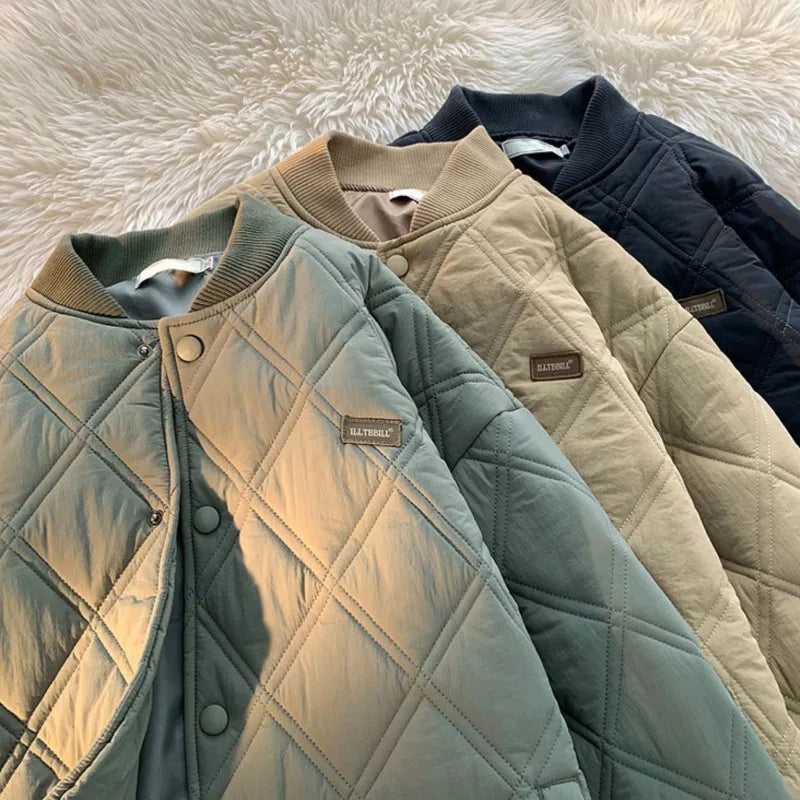 Winter Men's Jacket Stand Collar Thicken Button Windproof Baseball Jackets Casual Solid Warm Couples High Street Padded Clothes voguable