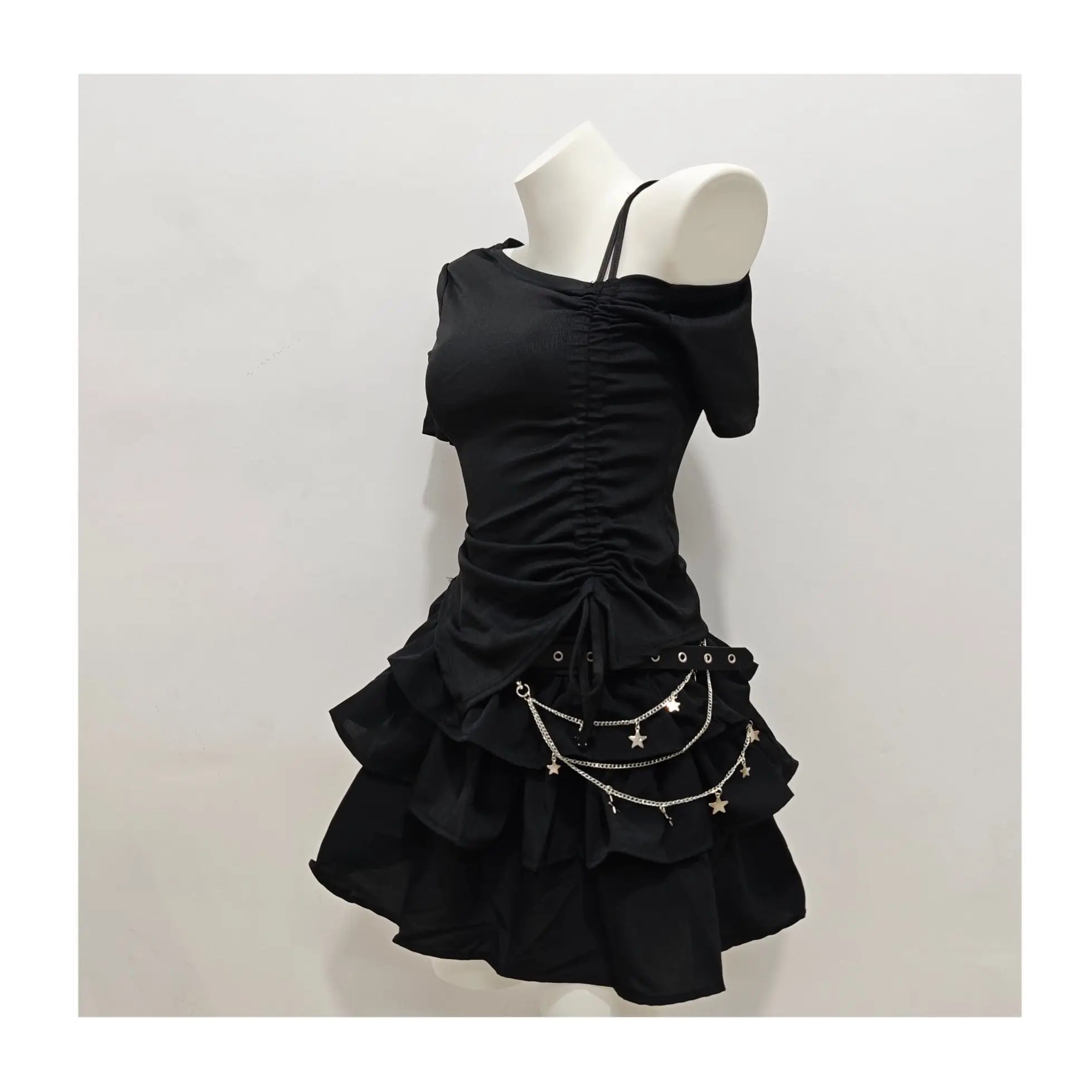 Voguable  Dark Y2K Goth Off Shoulder Sexy Sets T-shirt Ball Gown Age Reduction Stretch Waist Skirt Slim Preppy Style Casual Mujer voguable
