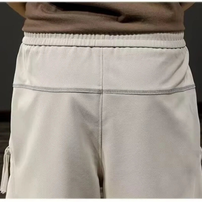 Men Fashion Summer Cargo Shorts Multiple Pockets Zipper Knee Pants Loose Basketball Running Sport Solid Casual All-match Shorts voguable