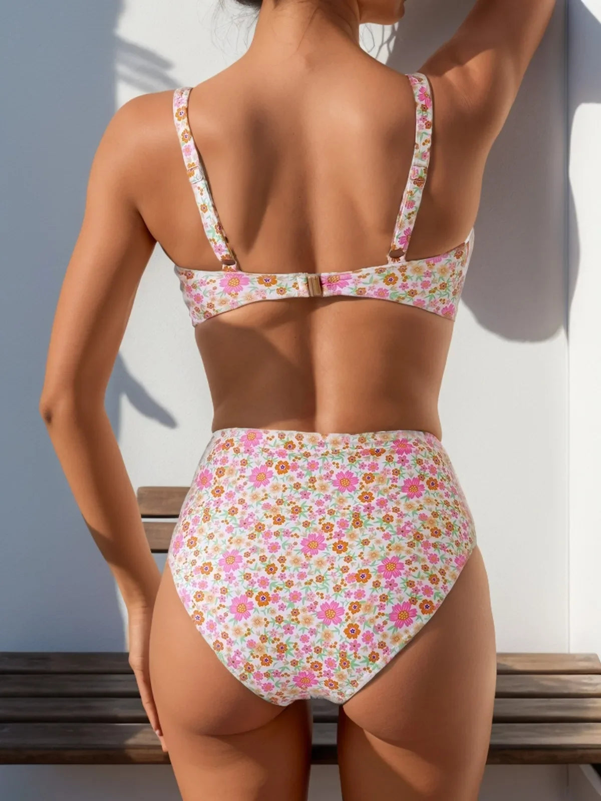 Voguable  Floral Print 2 Piece Swimsuit for Women High Waist Sexy Bandeau Bikini Set Suspender Backless Beach Vacation Swimwear New voguable