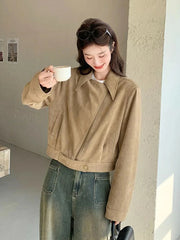 Retro Biker Faux Suede Jacket Women Fall Casual Long Sleeve Slim Short Coat Streetwear American Hip Hop Harajuku Tops New voguable