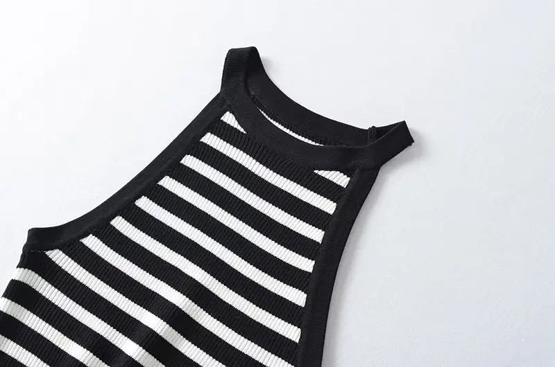 Voguable Summer Women Sexy Slim Sleeveless Striped Halter Knit Top voguable