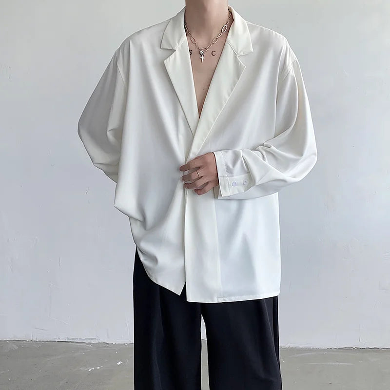 Voguable Korean Oversized Shirt Men Fashion Society Men Dress Shirt Casual Loose Long Sleeved Shirt Men Black White Formal Shirts M-XL voguable