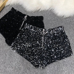 Voguable  Whole Body The New Sparkling Sequins Shorts Women Short Zipper Nightclub Woman Slim Fit for Silver and Black   Sexy Shorts voguable