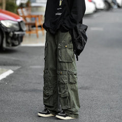 Japanese Multi-pocket Work Pants Men's Autumn Trendy Loose Straight Casual Pants Hip-hop Retro Design Trousers Aesthetic Chic voguable