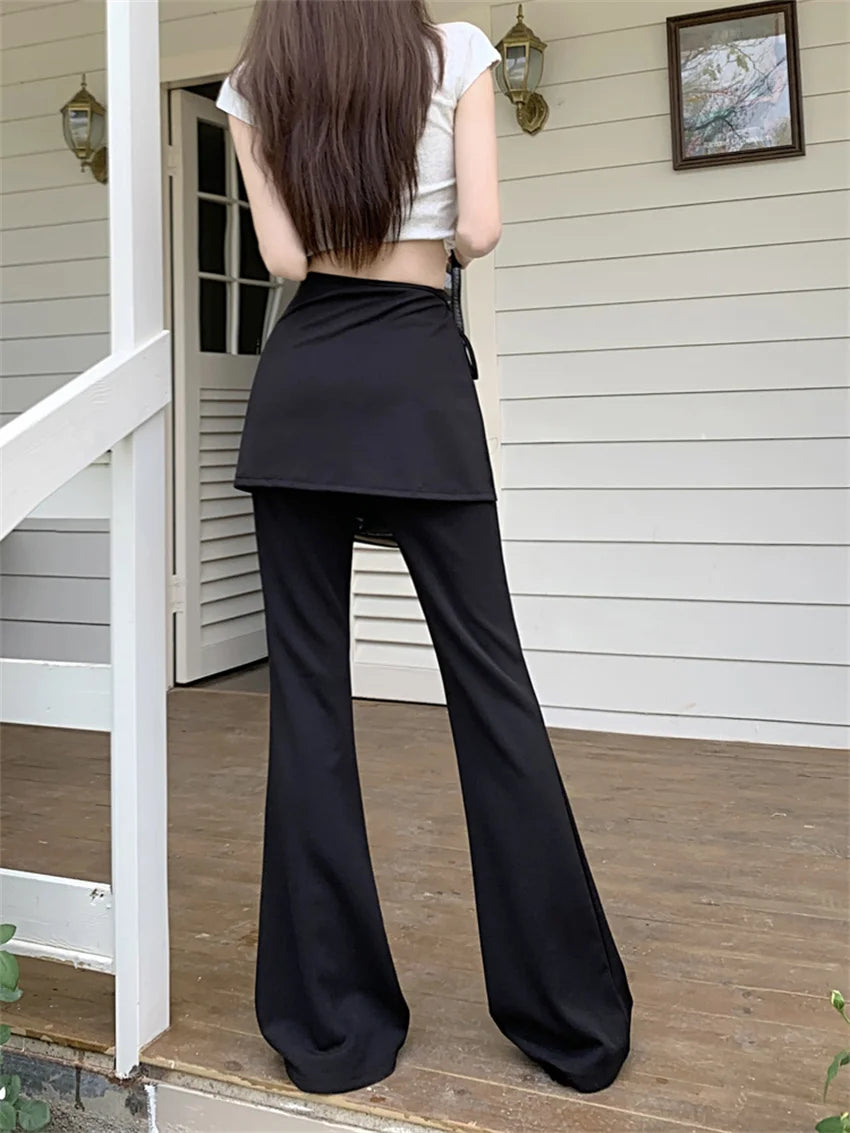 Voguable Black High Waist Slim Mopping Pants Women Minimalist Chic New 2024 Summer Office Lady Streetwear Casual Flare Trousers voguable
