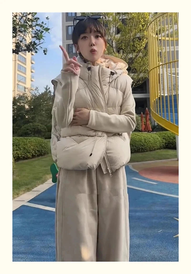 Vintage Y2K Puffy Vest Women Loose Sleeveless Warm Winter Cotton Vest Streetwear Casual Retro American Solid Hooded Vest voguable