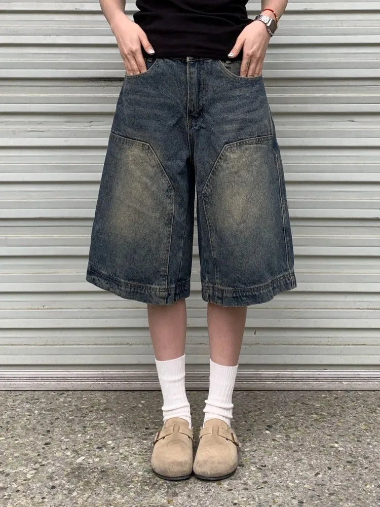 Voguable Y2k Vintage Baggy Shorts Women Wide Leg Knee Length Jeans Korean Streetwear Casual Oversize Washed Denim Shorts Summer voguable