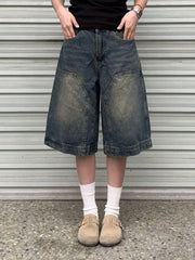 Voguable Y2k Vintage Baggy Shorts Women Wide Leg Knee Length Jeans Korean Streetwear Casual Oversize Washed Denim Shorts Summer voguable