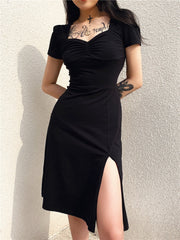 Gothic Square Neck Side Split Short Dress mysite