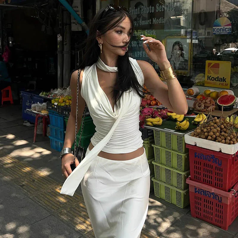 Solid Tank Summer New Women Sexy Sleeveless V-Neck Lady Top Fashion Bandage Streetwear Casual Slim Tank Elegant Knitted Clothing voguable