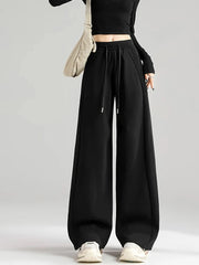 Preppy Style Black Sweatpants Women Vintage High Waist Loose Straight Pant Korean Casual Fall Lace Up Wide Leg Trousers New voguable