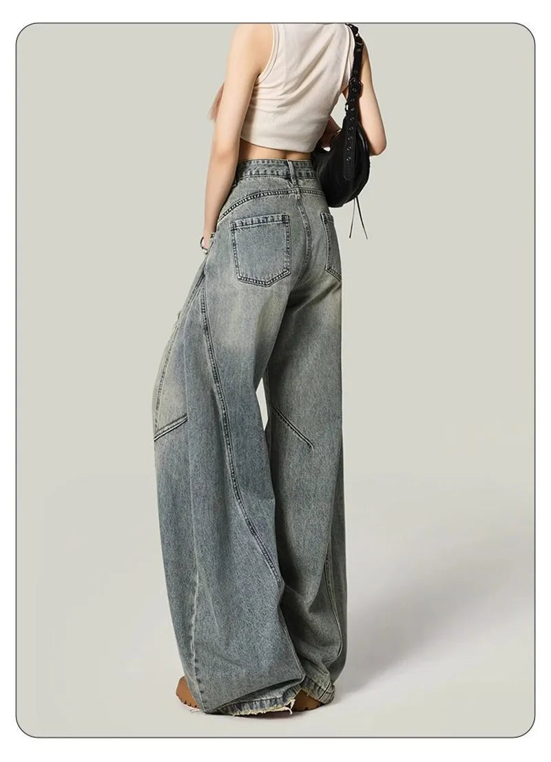 Women Y2K Hole Jeans Streetwear American Retro High Waist Loose Denim Pants Casual Hip Hop Vintage Pockets Lady Gothic Trousers voguable