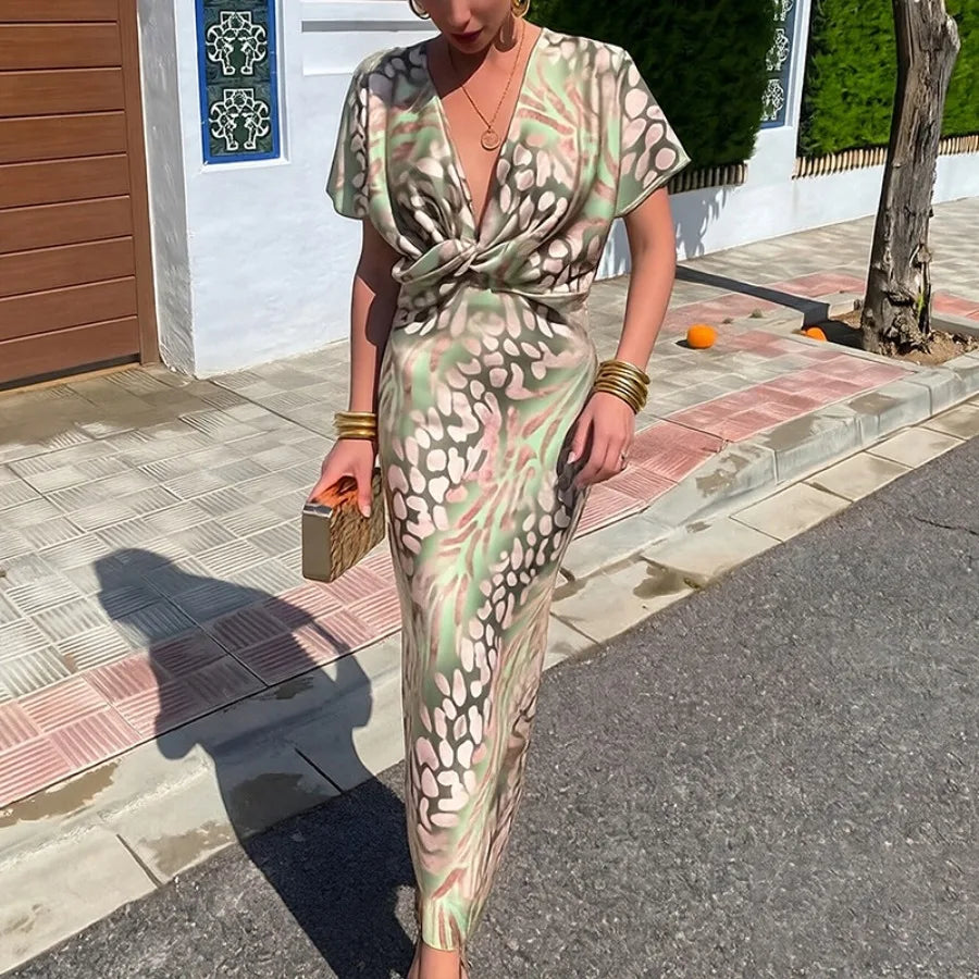 Voguable  women's dress in Europe and America spring new fashion tight printed kink sexy V-neck dress voguable
