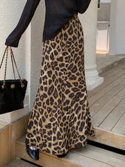 Sexy Slim Leopard Long Skirts Women High Waist Retro Streetwear Y2K Skirt Fall Casual Harajuku American Vintage Long Skirt voguable