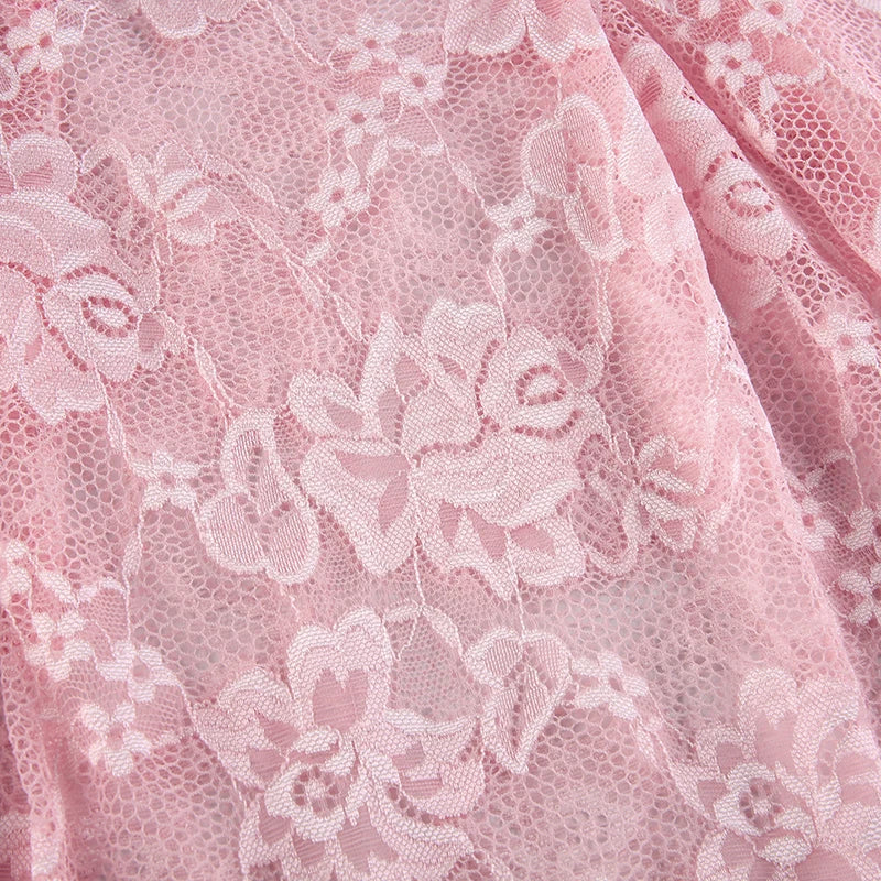 Voguable  See Through Lace Kawaii Dress Pink Transparent  Sleeveless Lolita Mini Dresses Fairycore  Aesthetic Sundress Y2K Outfit voguable